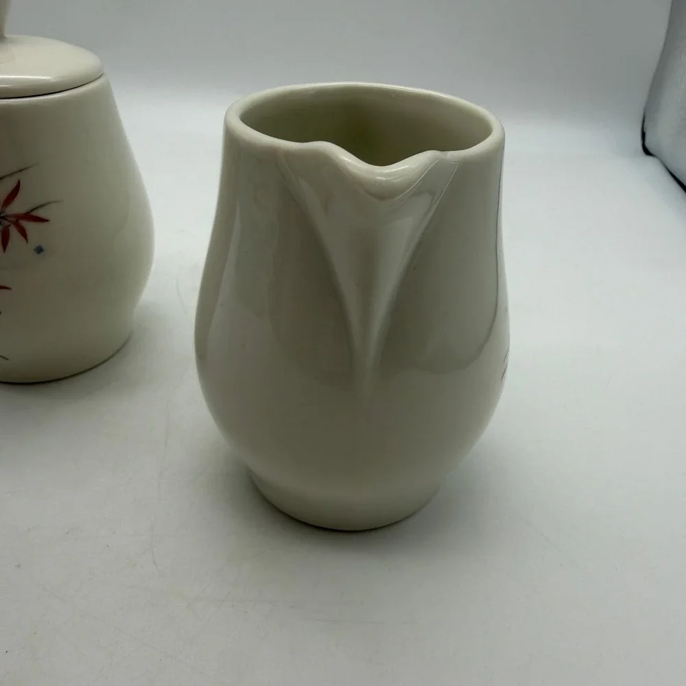Syracuse China Flame Lily Creamer and Sugar Bowl Set Vintage MCM USA cafefree